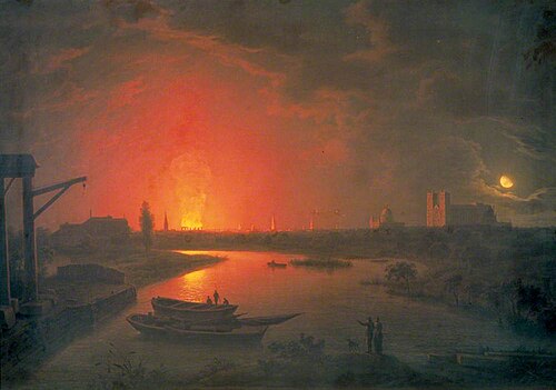 Old Drury Lane Theatre on Fire, London, 24 February 1809, 1809, Abraham Pether