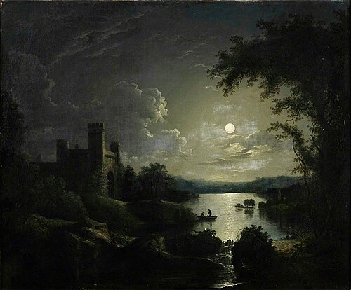 A Castle and Lake by Moonlight, , Abraham Pether