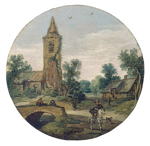 Dorfszene mit Brücke und Kirche, 1622, Esaias Van de Velde l'Ancien