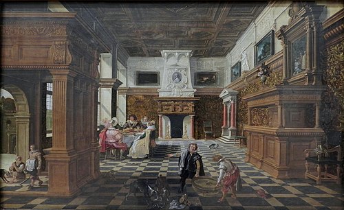Saal mit dem Gleichnis vom armen Lazarus und dem reichen Mann, 1624, Esaias Van de Velde l'Ancien