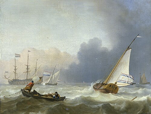 Rough sea with a Dutch yacht under sail, 1694, Ludolf Bakhuizen