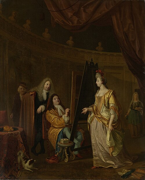 An artist in his studio, painting the portrait of a lady, 1707, Ludolf Bakhuizen