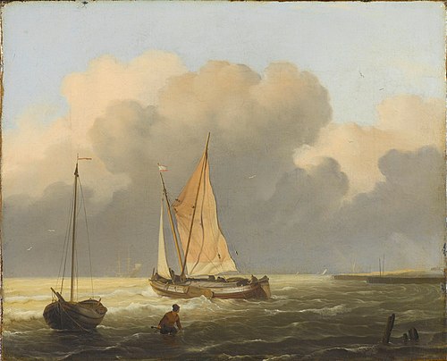 Seas off the coast, with a spiritsail barge, 1697, Ludolf Bakhuizen