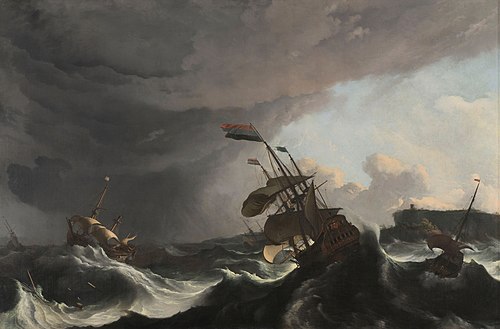 Warships in a Heavy Storm, 1695, Ludolf Bakhuizen