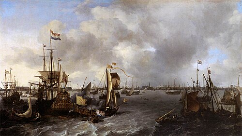 Vue d'Amsterdam avec bateaux sur l'IJ, 1666, Ludolf Bakhuizen