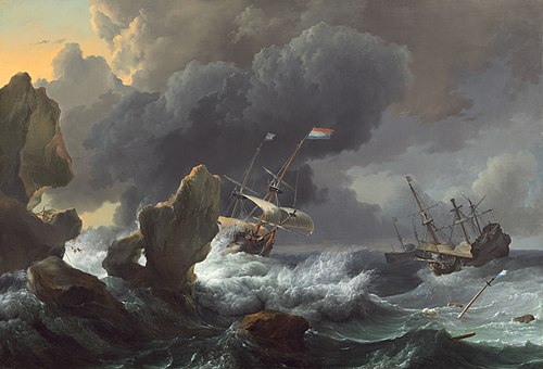 Ships in Distress off a Rocky Coast, 1667, Ludolf Bakhuizen