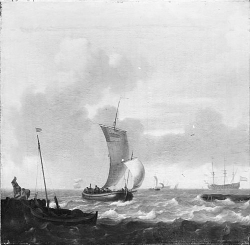 Ships off a Harbour, 1689, Ludolf Bakhuizen