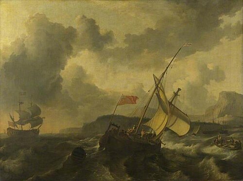 An English Vessel and a Man-of-war in a Rough Sea, 1680, Ludolf Bakhuizen