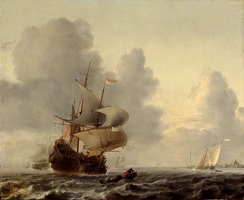 Kriegsschiffe und kleine Schiffe in einer Brise, 1665, Ludolf Bakhuizen