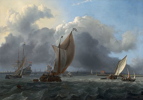 Ships in a Gale on the IJ before the City of Amsterdam, 1666, Ludolf Bakhuizen