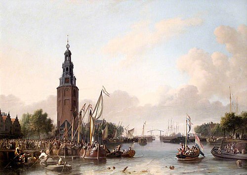 Soldiers of the Dutch East India Company Embarking at the Montelbaans Tower, Amsterdam, 1685, Ludolf Bakhuizen