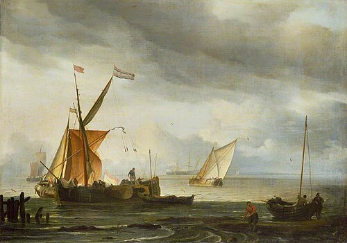 Dutch Craft Lying Close Onshore, 1697, Ludolf Bakhuizen