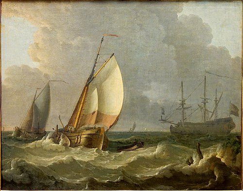 Ship of the Line with Two Sailboats, 1690, Ludolf Bakhuizen