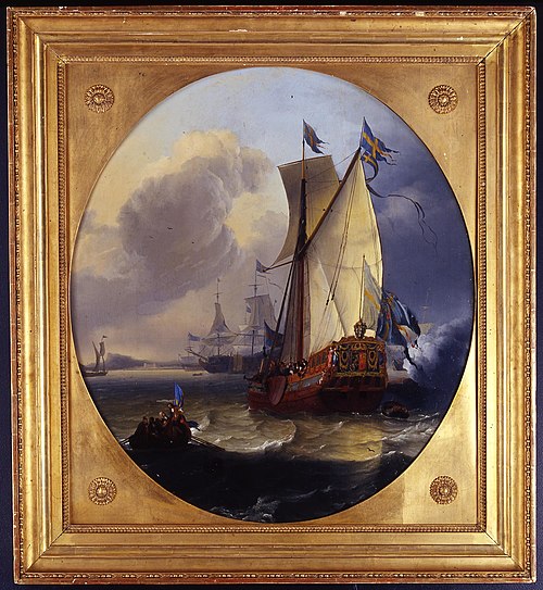 Swedish state yacht or post yacht, 1700, Ludolf Bakhuizen