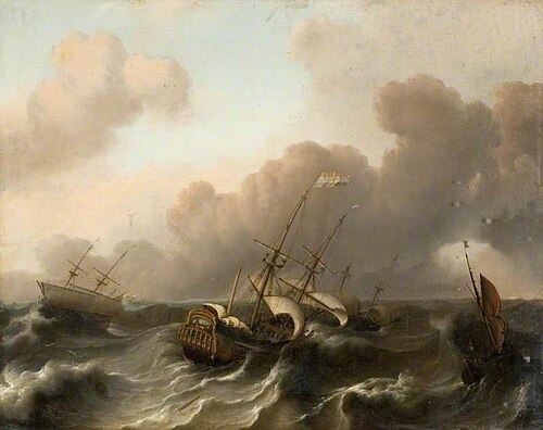 A Dutch Flagship and Other Vessels Running before a Gale, 1686, Ludolf Bakhuizen
