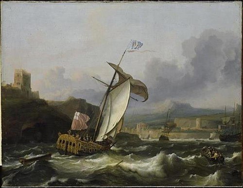 Ships sail into a southern harbor, 1693, Ludolf Bakhuizen