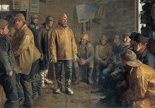 In the grocery store a winter day when there is no fishing, 1891, Michael Peter Ancher