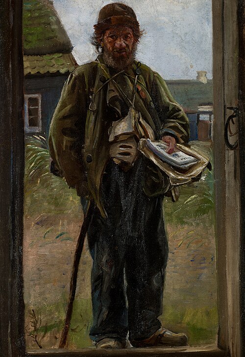 Søren Bondhagen selling ballads., 1879, Michael Peter Ancher