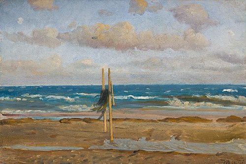 Study of a beach with nets hung up to dry., 1902, Michael Peter Ancher