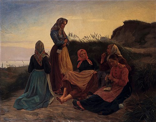 Girls gathered on Sladrebakken a summernight's eve, 1879, Michael Peter Ancher
