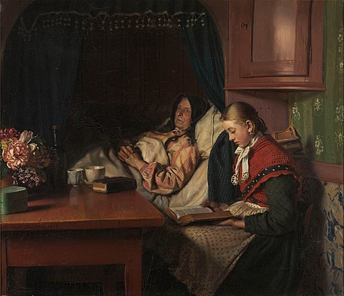 By Grandmothers sickbed, 1879, Michael Peter Ancher