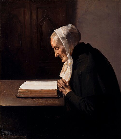 Mrs. Brøndum reading the Bible., 1909, Michael Peter Ancher