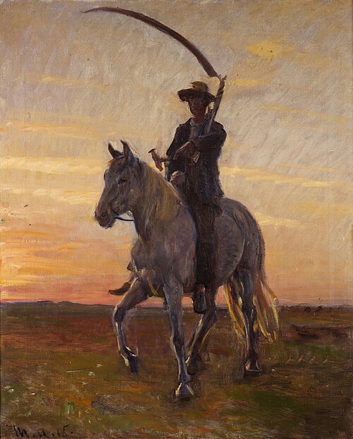 Young harvester riding home., 1915, Michael Peter Ancher