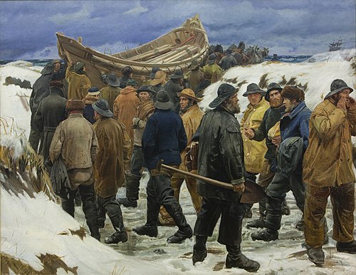 Le canot de sauvetage est pris dans les dunes, 1883, Michael Peter Ancher