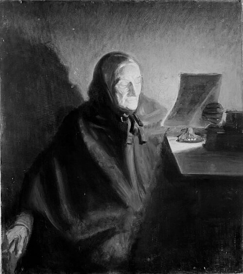 The Artist's Mother -in-Law, Ane Hedvig Brøndum, Reading a Letter, 1907, Michael Peter Ancher