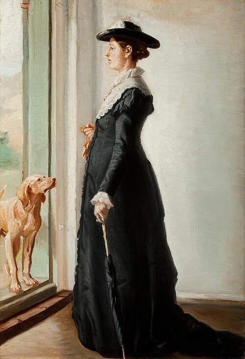 Anna Ancher standing in the doorway. Study for "Portrait of my wife"., 1883, Michael Peter Ancher