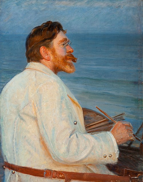 P.S. Krøyer painting at Skagen Sønderstrand, 1907, Michael Peter Ancher