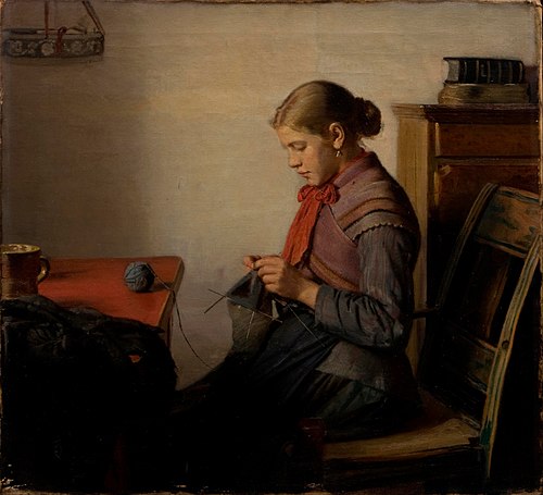 Skagen girl, Maren Sofie, knitting, 1882, Michael Peter Ancher