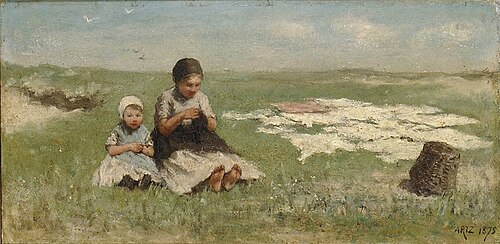 Two Girls on the Dunes, bleaching, , Adolphe Artz