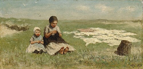 Two Girls on the Dunes, bleaching, 1875, Adolphe Artz