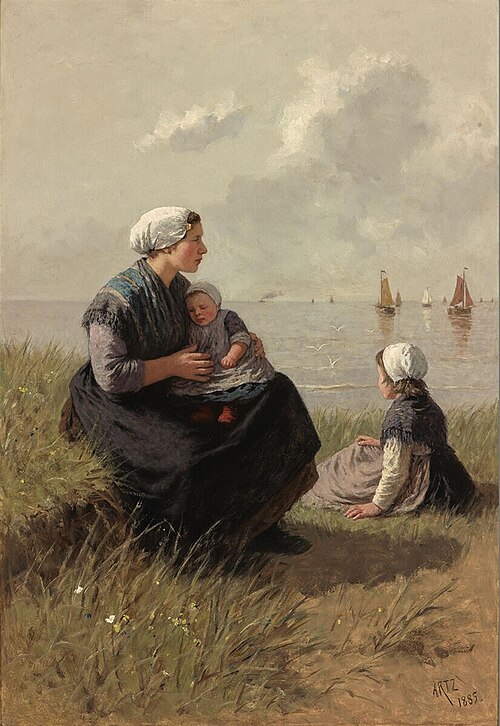 Fisherman's Wife with Children on a Dune, 1885, Adolphe Artz