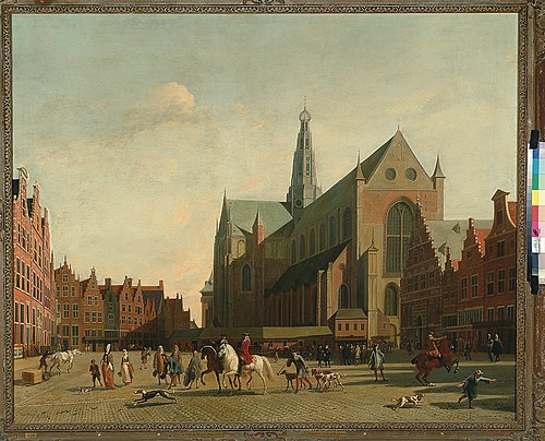 Figures on the Grote Markt, in Haarlem, 1708, Adriaen Oudendijck