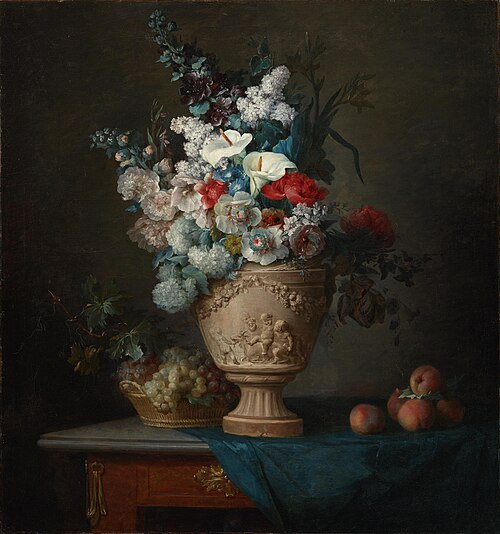 Bouquet of Flowers in a Terracotta Vase with Peaches and Grapes, 1776, Anne Vallayer-Coster
