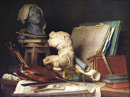 Les Attributs de la peinture, de la sculpture et de l'architecture, 1769, Anne Vallayer-Coster