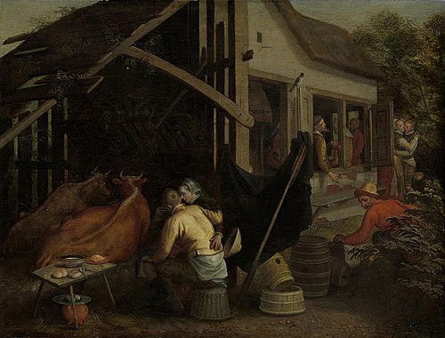 Couples making love at a country inn, 1580, Aert Pietersz.