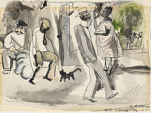 Figures and Cat in Park, 1916, Julius Mordecai Pincas