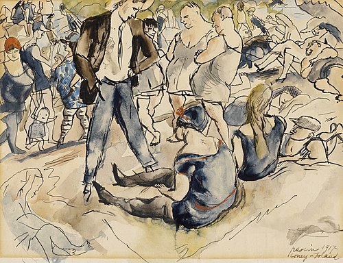 Figures on Beach, Coney Island, 1917, Julius Mordecai Pincas