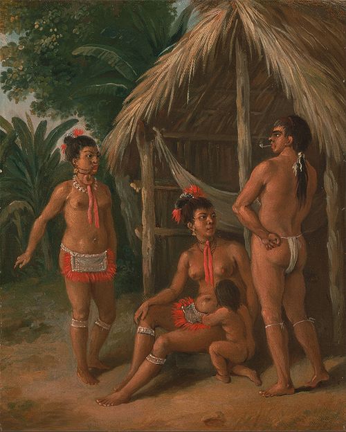 A Leeward Islands Carib family outside a Hut, 1780, Agostino Brunias