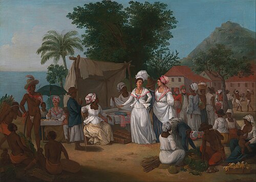 A Linen Market with a Linen-stall and Vegetable Seller in the West Indie, 1780, Agostino Brunias