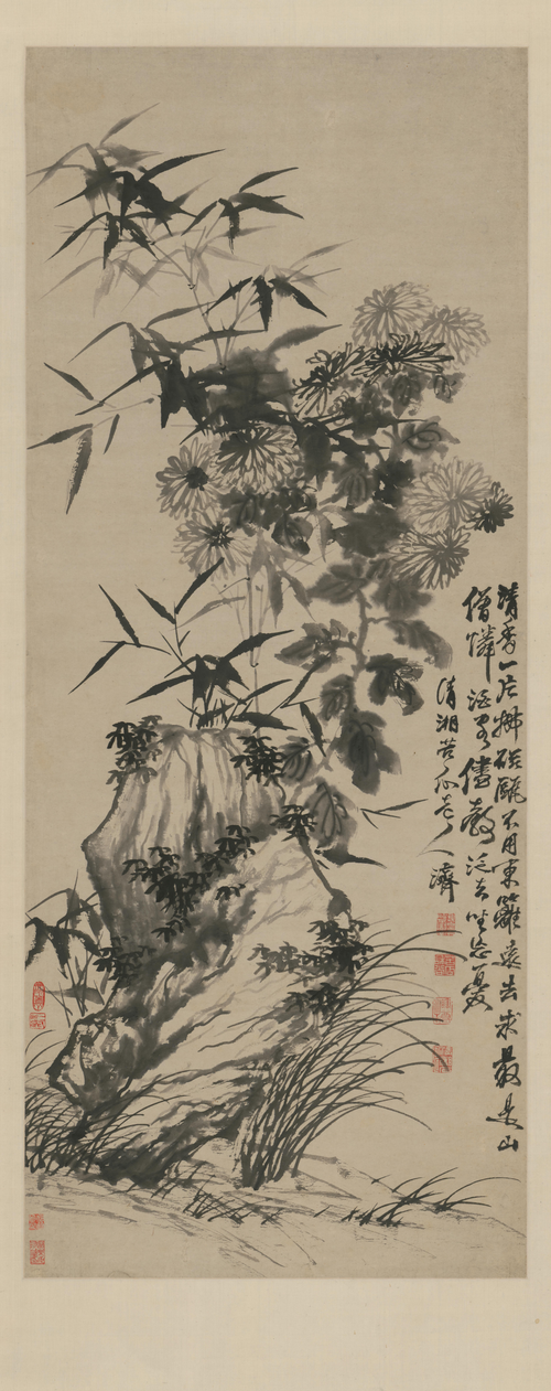 石涛竹菊秀石图轴, , Shitao