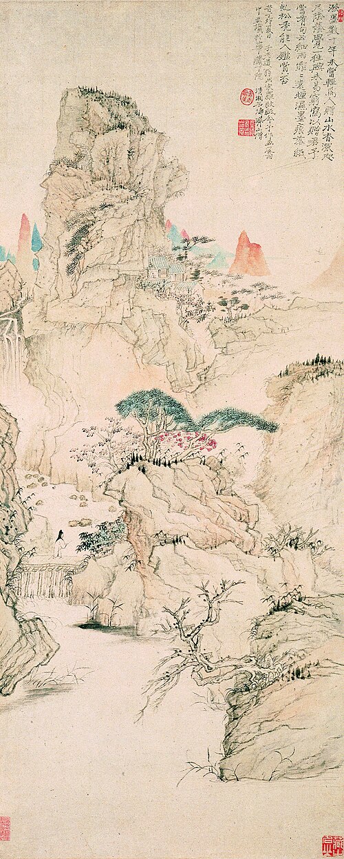 清  石涛  细雨虬松图轴, 1687, Shitao