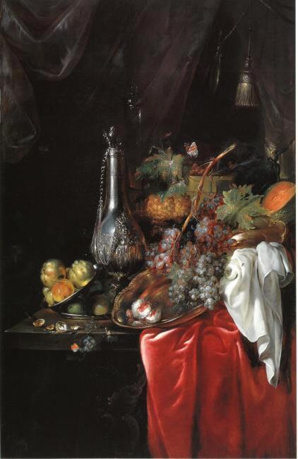 Sumptuous table with fruit and silverware, 1768, Catharina Treu