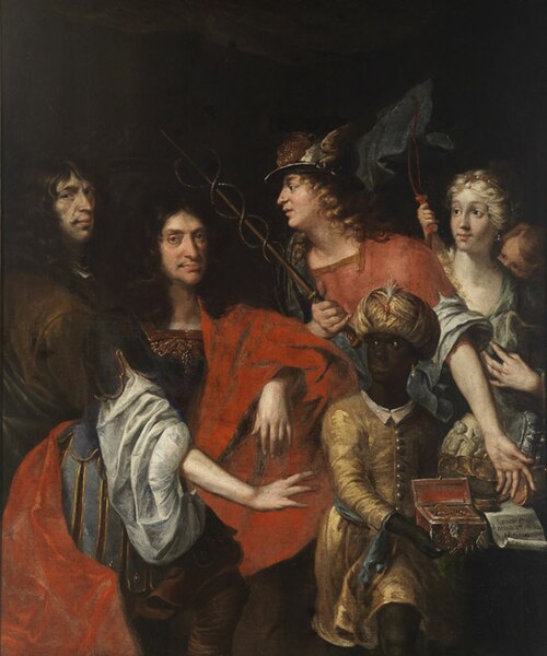Allegory on the acquisition of Surinam by Duke Friedrich Kasimir von Hanau in 1669, 1676, Johann David Welcker