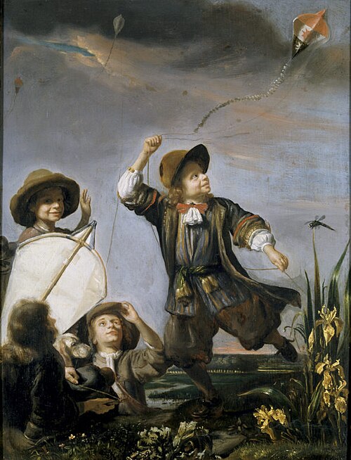 Boys Flying Kites / Children playing with a kite, , Justus de Gelder