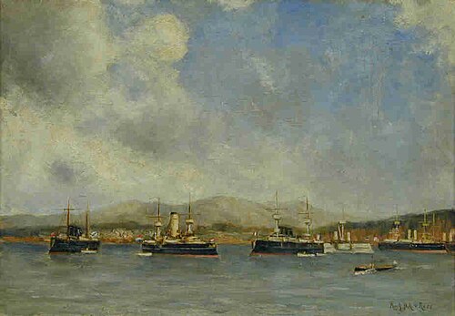 Het pantserschip Hr.Ms. Evertsen ter rede van Lissabon, 1898, Richardus Philippus Arnoldus van Rees