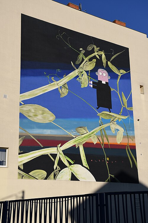 mural Mendel kontroluje pokus, 2020, Vendula Chalánková